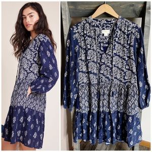 Anthropologie Maeve Carlita Tiered Tunic Dress Floral Print Boho